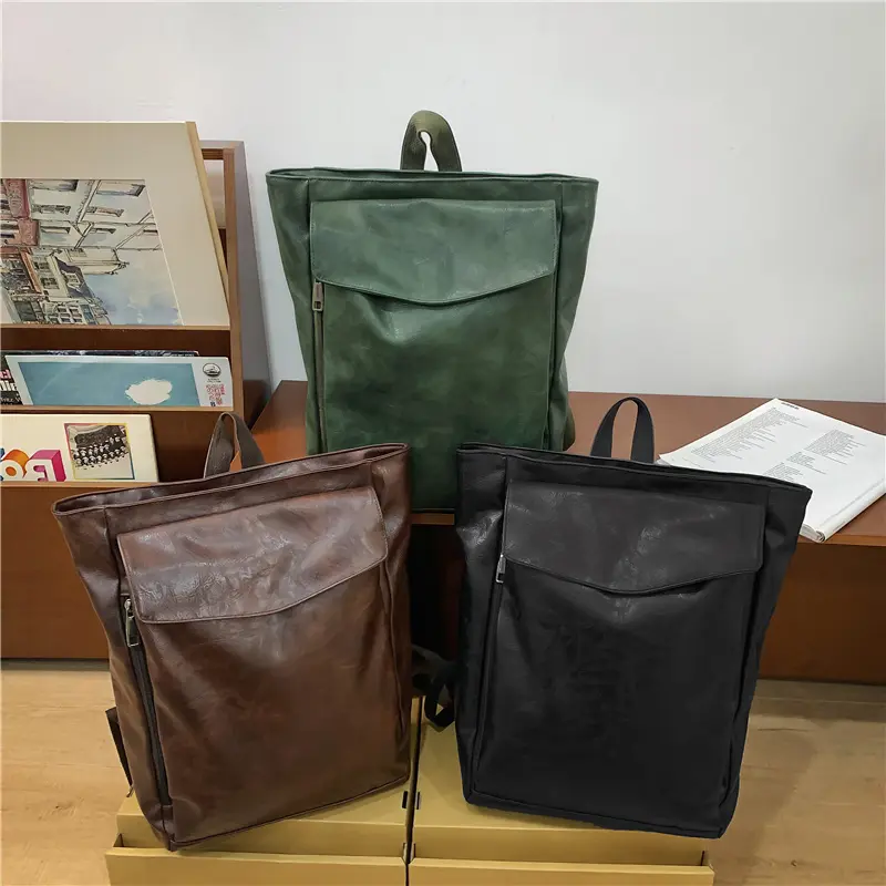 Women's Large Pu Leather Backpacks 2024 Y2K Korean Fashion Solid Color Vintage Backpack Lady Travel Green School Bag Back Packs