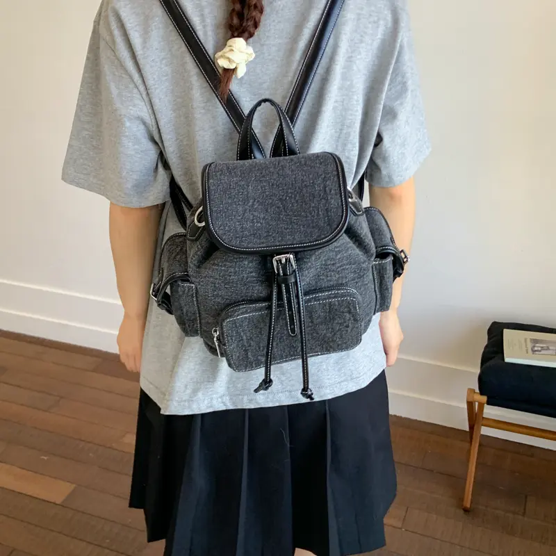 LEFTSIDE Women's Pu Leather Small Double Pockets Backpacks 2025 New Fashion Vintage Backpack Student School Bag Back Packs