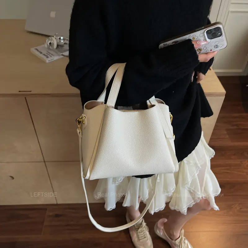 LEFTSIDE Small PU Leather Bucket Bag for Women Shoulder Bags 2025 Short Handle Crossbody Bag Lady Designer Handbags and Purses