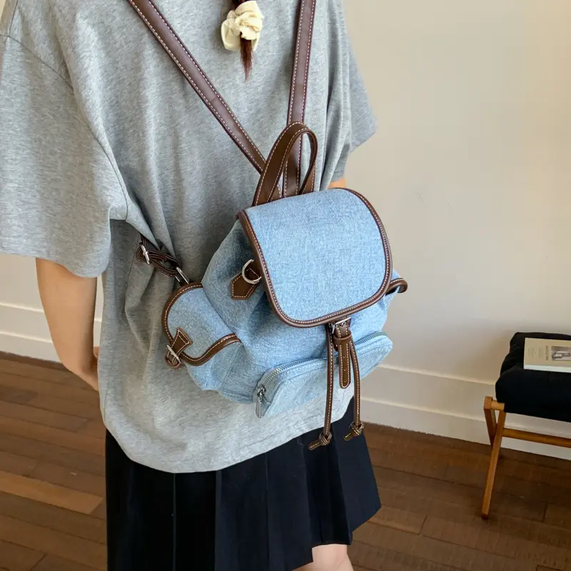 LEFTSIDE Women's Pu Leather Small Double Pockets Backpacks 2025 New Fashion Vintage Backpack Student School Bag Back Packs