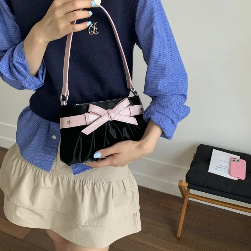 LEFTSIDE Retro Sweet Bow Design Shoulder Bags for Women Small PU Leather Crossbody Bag 2025 Y2k Designer Purses and Handbags