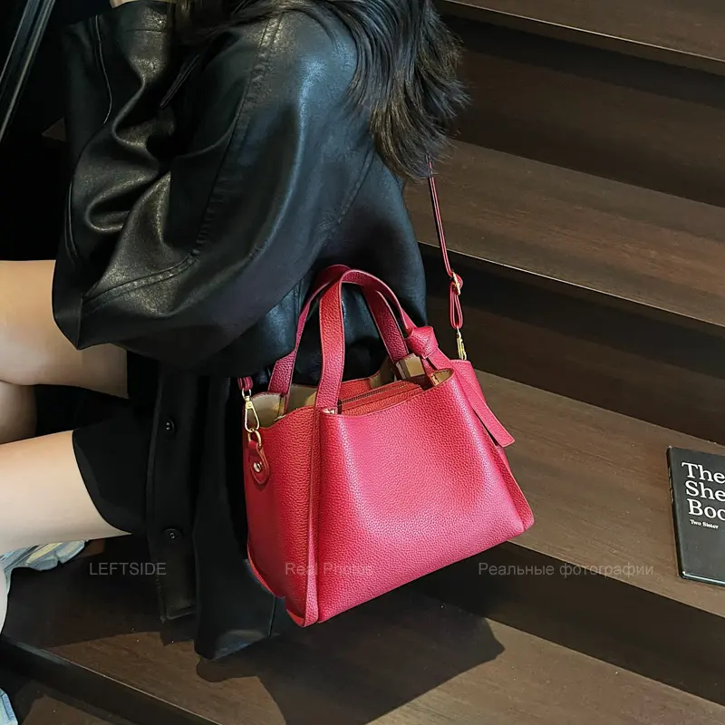 LEFTSIDE Small PU Leather Bucket Bag for Women Shoulder Bags 2025 Short Handle Crossbody Bag Lady Designer Handbags and Purses