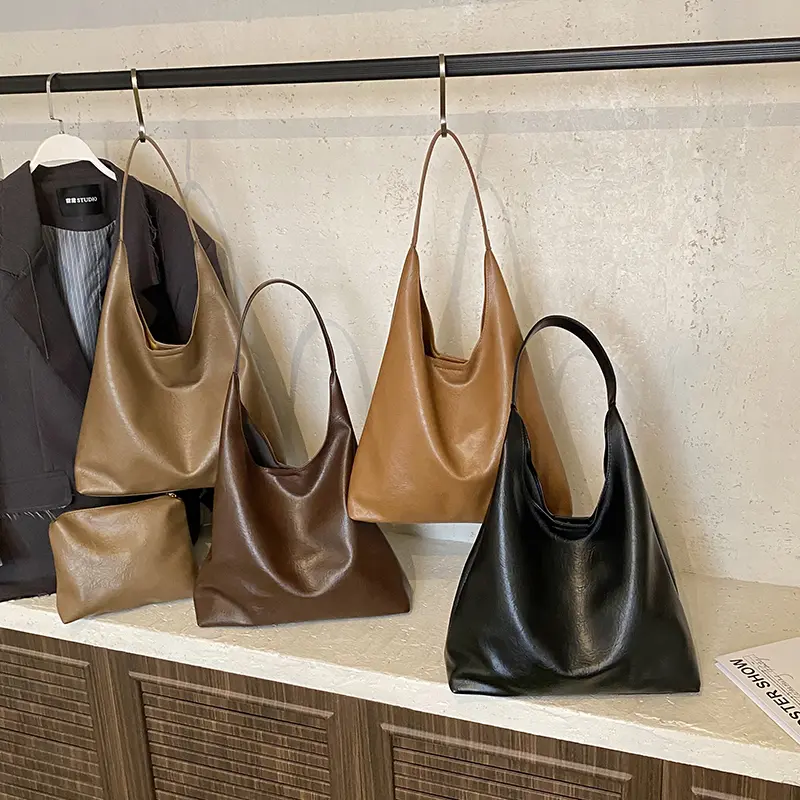 LEFTSIDE High-capacity Retro PU Leather Shoulder Bags for Women Hobo Bag 2025 Winter Luxury Designer New Purses and Handbags