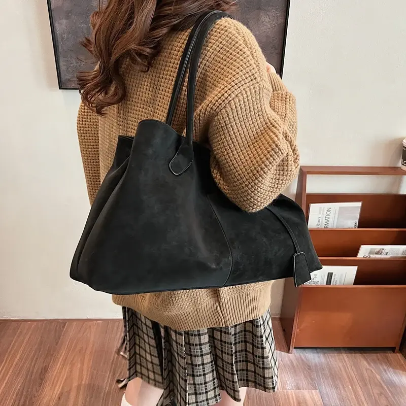 LEFTSIDE Big Short Handle PU Leather Solid Color Tote Bags for Women 2024 Y2K Ladies Shoulder Bag Females Retro Handbags