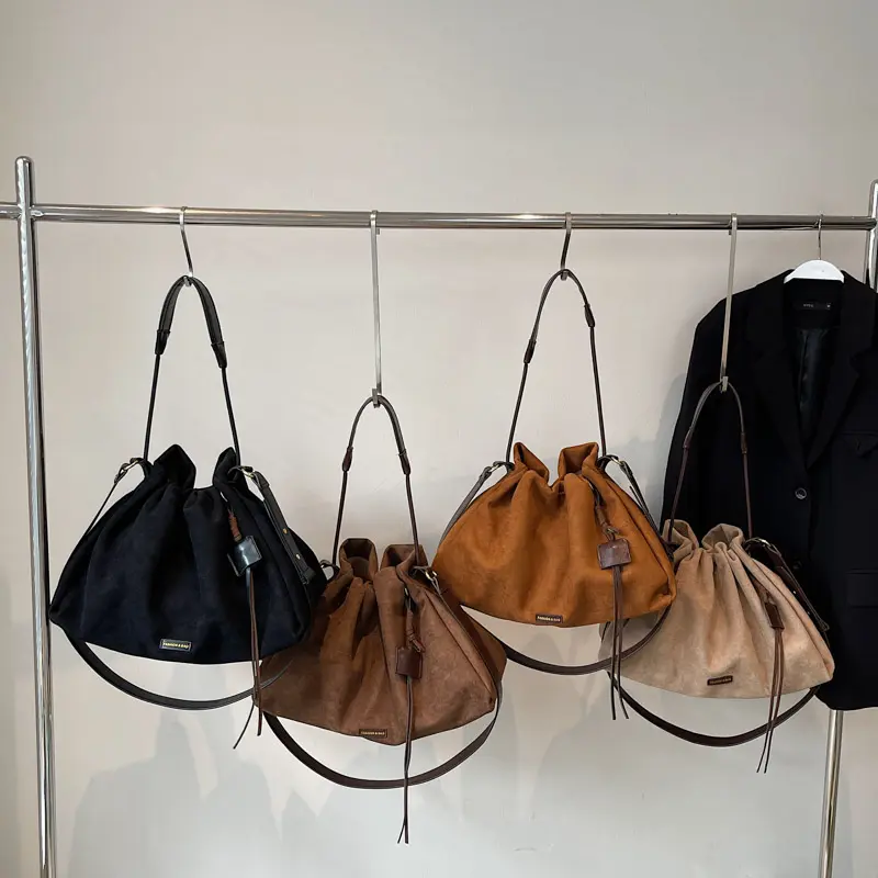 LEFTSIDE Retro Frosted Velvet Leather Large Bucket Bags for Women 2025 Winter Female Shoulder Bag Females Crossbody Bag Handbags