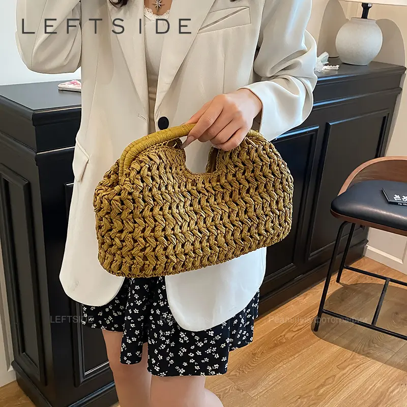 LEFTSIDE Weave Straw Shoulder Bags for Women 2025 Summer Luxury Designer Small Hand Bag Females Beach Bags Handbags and Purses