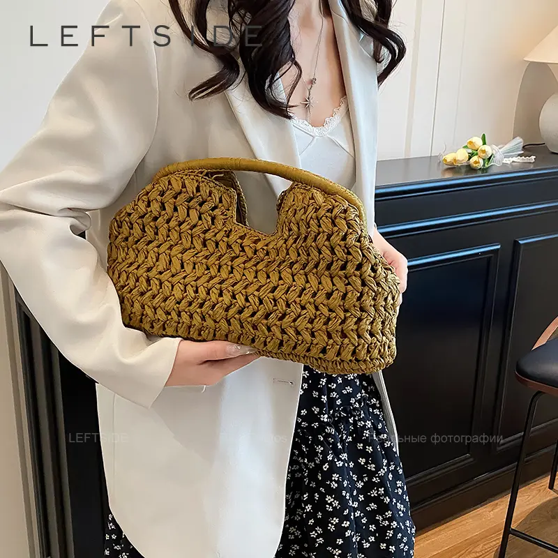 LEFTSIDE Weave Straw Shoulder Bags for Women 2025 Summer Luxury Designer Small Hand Bag Females Beach Bags Handbags and Purses