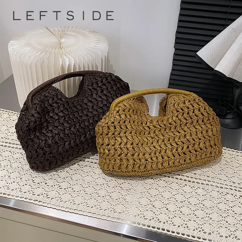 LEFTSIDE Weave Straw Shoulder Bags for Women 2025 Summer Luxury Designer Small Hand Bag Females Beach Bags Handbags and Purses