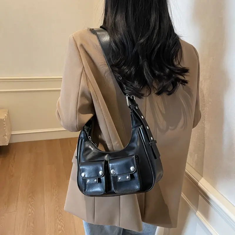 LEFTSIDE Fashion Small PU Leather Shoulder Bag for Women 2025 New Simple Double Pockets Crossbody Bag Students Females Handbags