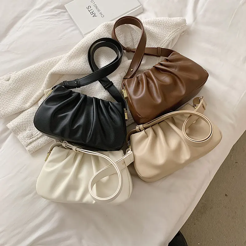 Retro PU Leather Small Armpit Shoulder Bags with Pleats for Women 2025 Winter Handbag and Purses Folds Crossbody Bag Black Brown