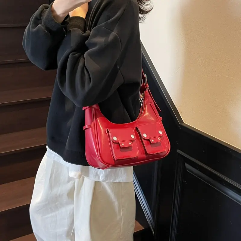 LEFTSIDE Fashion Small PU Leather Shoulder Bag for Women 2025 New Simple Double Pockets Crossbody Bag Students Females Handbags