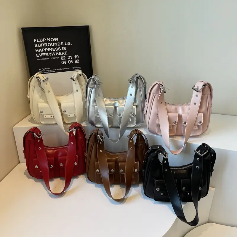 LEFTSIDE Fashion Small PU Leather Shoulder Bag for Women 2025 New Simple Double Pockets Crossbody Bag Students Females Handbags