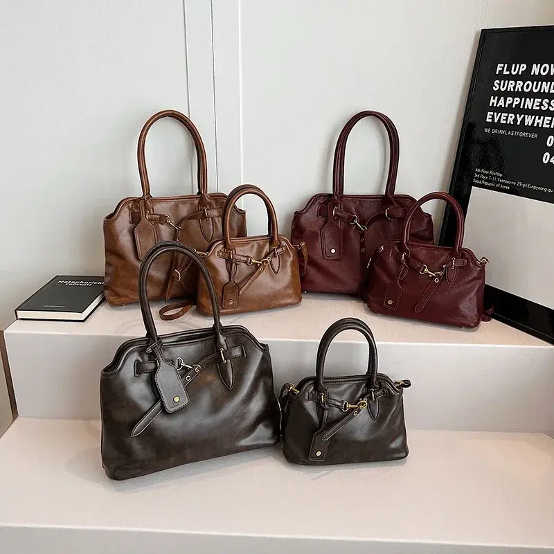 LEFTSIDE PU Leather Retro Tote Bag for Women 2025 Winter Trend New Fashion Y2K Handbags Females Travel Shoulder Crossbody Bags