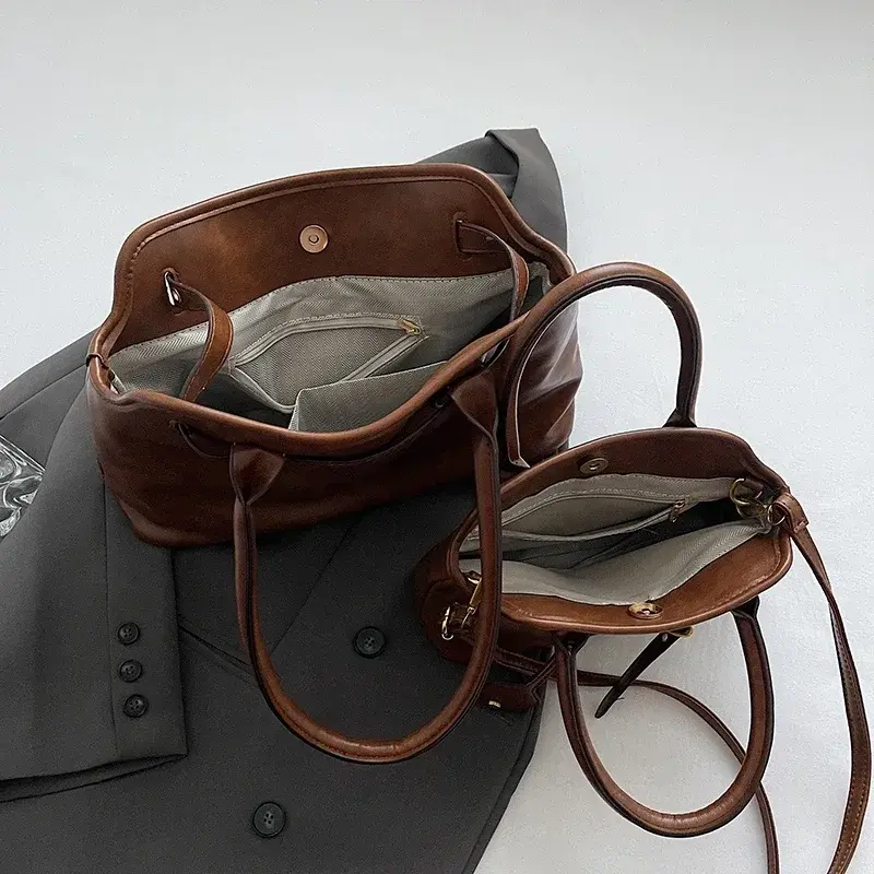 LEFTSIDE PU Leather Retro Tote Bag for Women 2025 Winter Trend New Fashion Y2K Handbags Females Travel Shoulder Crossbody Bags