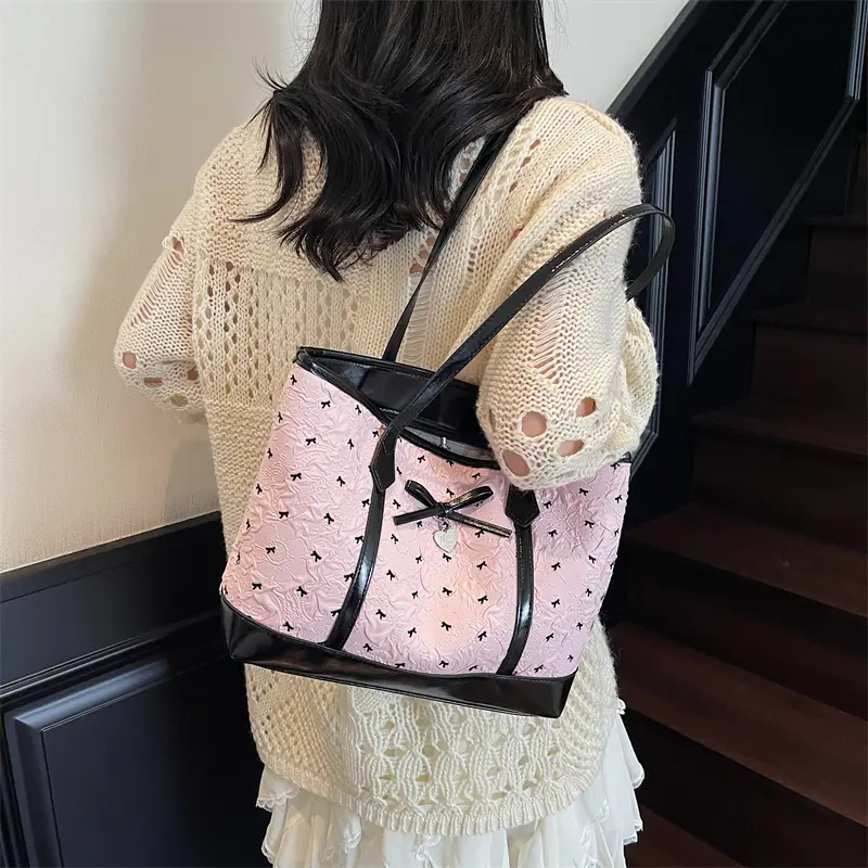 LEFTSIDE Retro Shopper Shopping Shoulder Bags for Women PU Leather Tote Bag 2025 Summer New Designer Bow Purses and Handbags