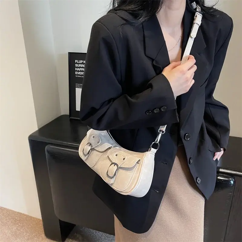LEFTSIDE Fashion Double Pockets Design PU Leather Shoulder Bag For Women 2025 Tend Female Crossbody Bag Underarm Bags Handbags