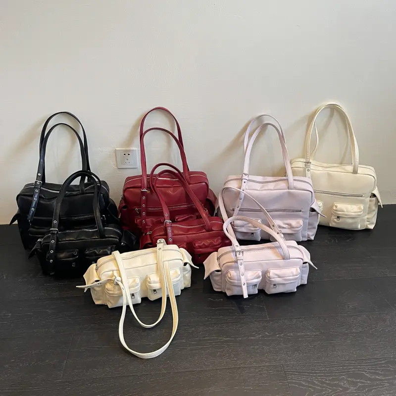 LEFTSIDE Women Big Solid Color PU Leather Double Pockets Design Square Shoulder Bag 2025 Trend Underarm Bag Female Handbags