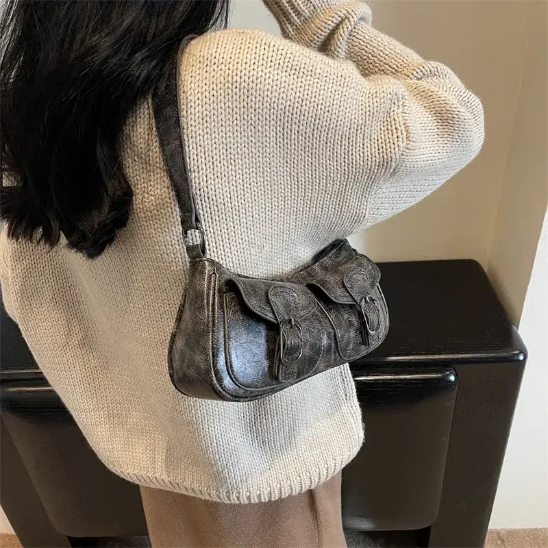 LEFTSIDE Fashion Double Pockets Design PU Leather Shoulder Bag For Women 2025 Tend Female Crossbody Bag Underarm Bags Handbags