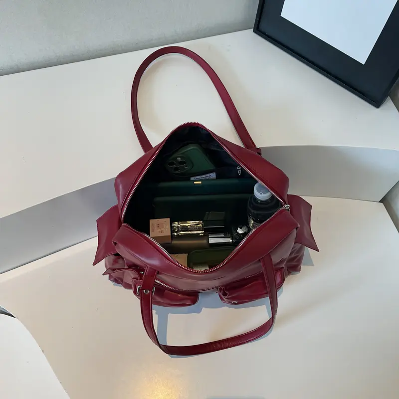 LEFTSIDE Women Big Solid Color PU Leather Double Pockets Design Square Shoulder Bag 2025 Trend Underarm Bag Female Handbags