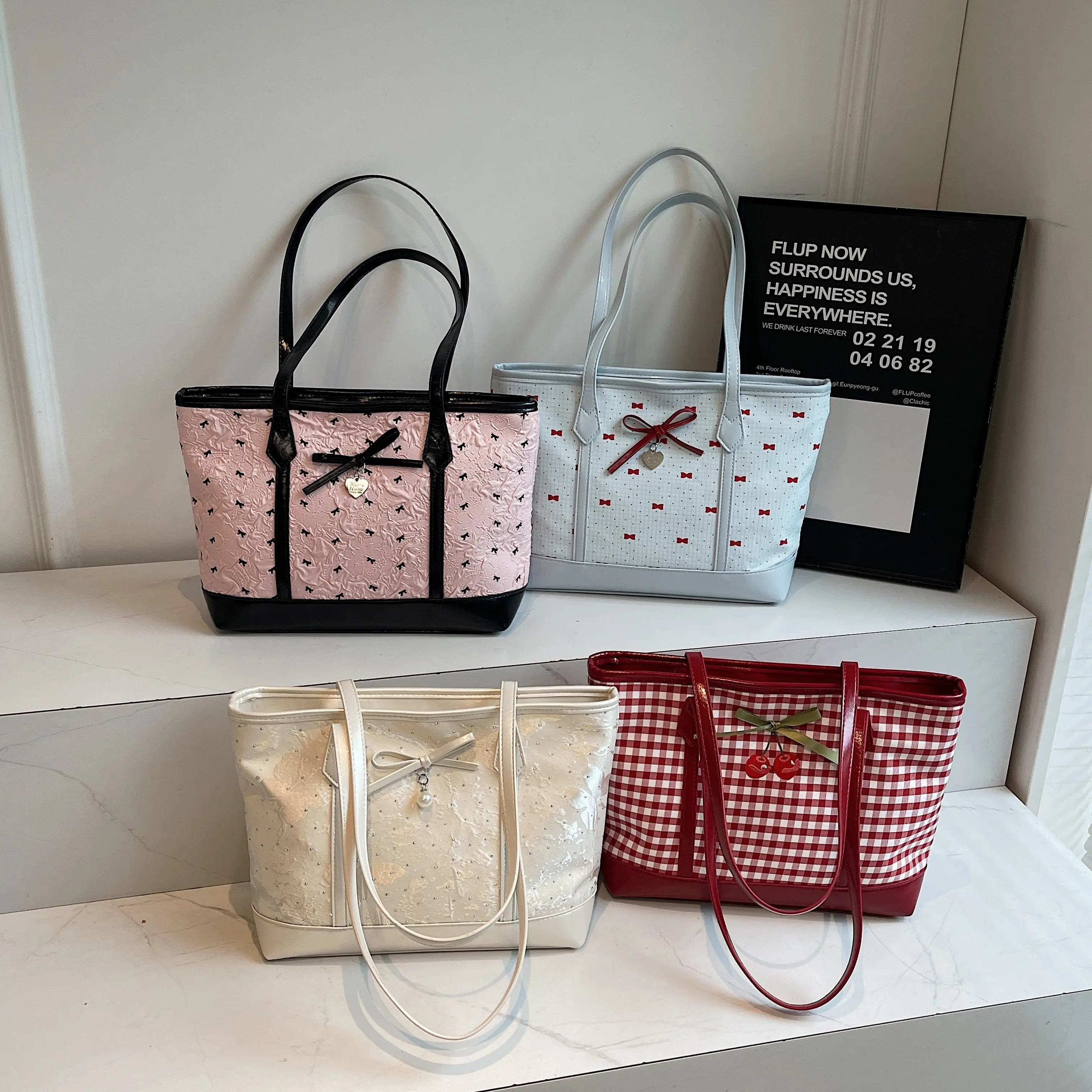 LEFTSIDE Retro Shopper Shopping Shoulder Bags for Women PU Leather Tote Bag 2025 Summer New Designer Bow Purses and Handbags
