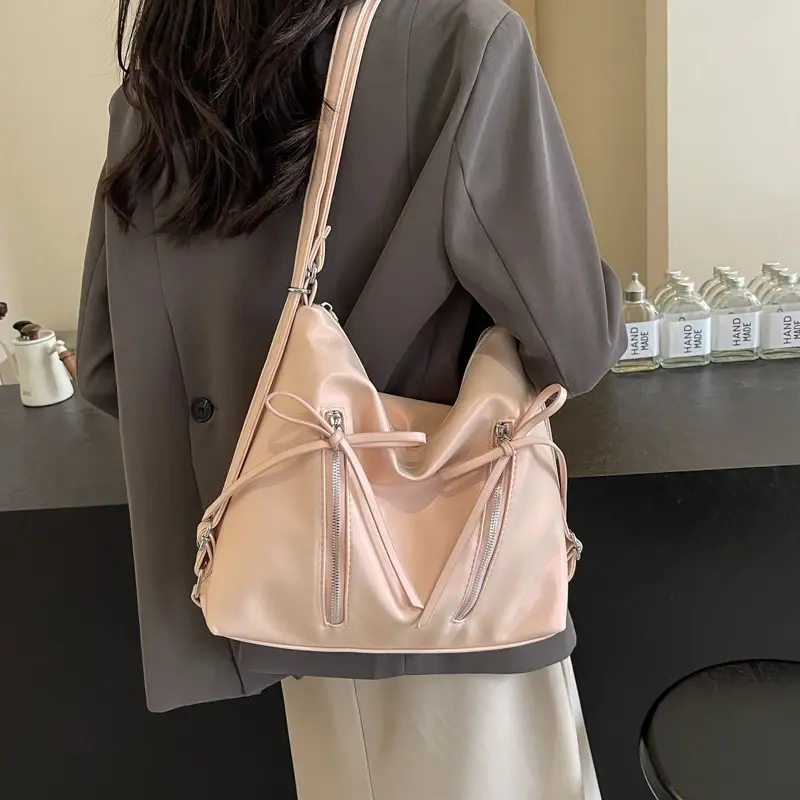 Silver Small Bow Pu Leather Shoulder Bags for Women 2025 Summer Trend Designer Fashion Handbags and Purses Trend Crossbody Bag