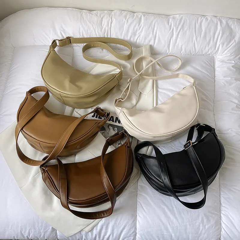 Half Moon Small PU Leather Zipper Crossbody Bags For Women Solid Color Shoulder Handbags 2025 Trends Winter Luxury Brand