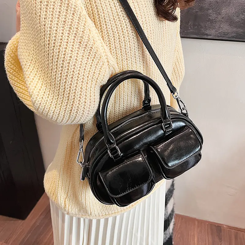 LEFTSIDE Small PU Leather Double Pockets Crossbody Bags for Women 2024 Y2K New Luxury Shoulder Bag Females Handbags and Purses