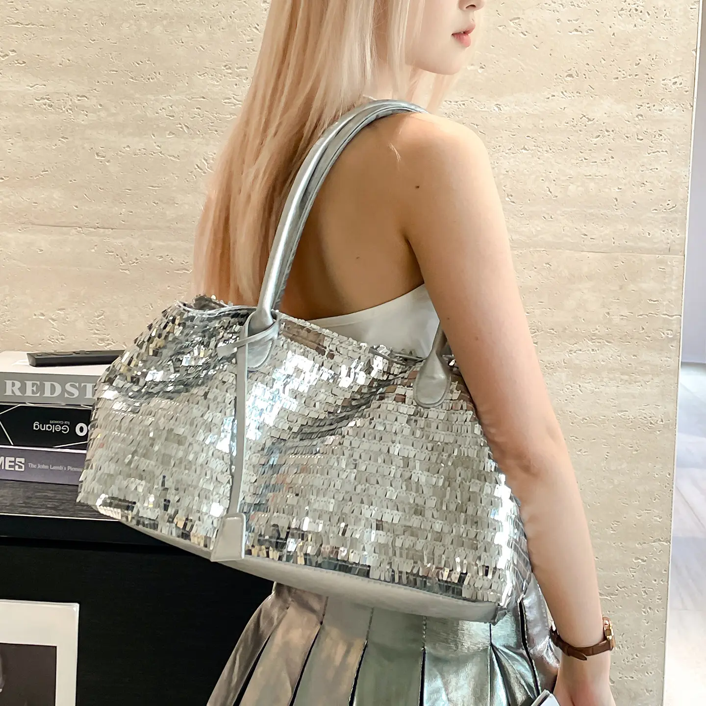 LEFTSIDE Sequins Shoulder Bags for Women 2025 Designer New Trendy Fashion Evening Party Bling Square Bag Handbags and Purses