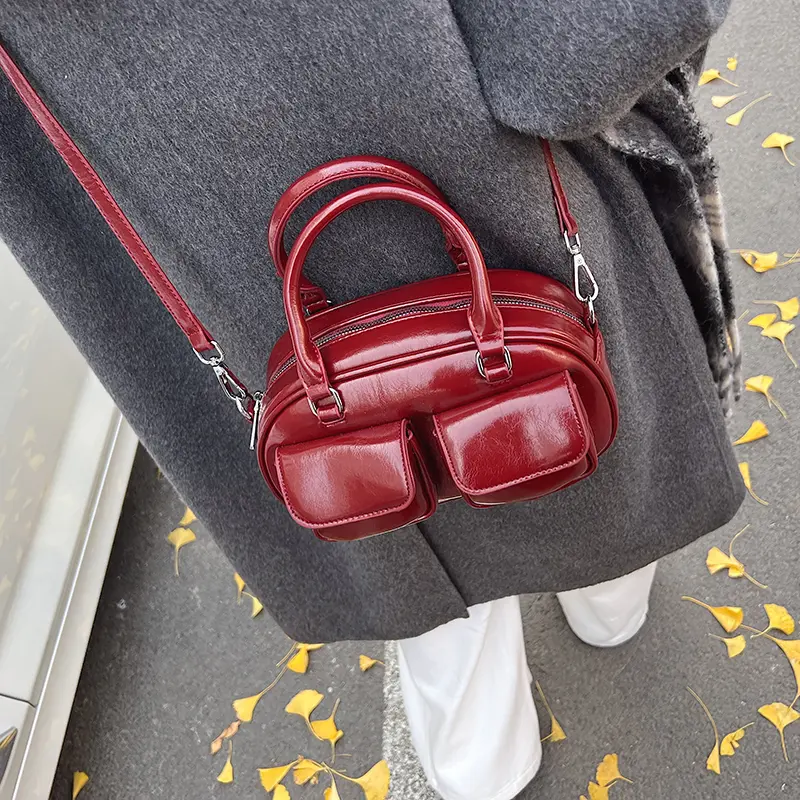 LEFTSIDE Small PU Leather Double Pockets Crossbody Bags for Women 2024 Y2K New Luxury Shoulder Bag Females Handbags and Purses