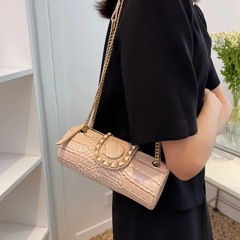 LEFTSIDE 2025 New Summer Stone Pattern PU Leather New Shoulder Bag Women Fashion Handbags and Purses Lady Chain Crossbody Bag