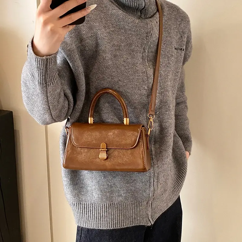 LEFTSIDE Small PU Leather Crossbody Bags Lady with Short Handle Flap Shoulder Bag for Women 2024 Designer Y2K Ladies Handbags