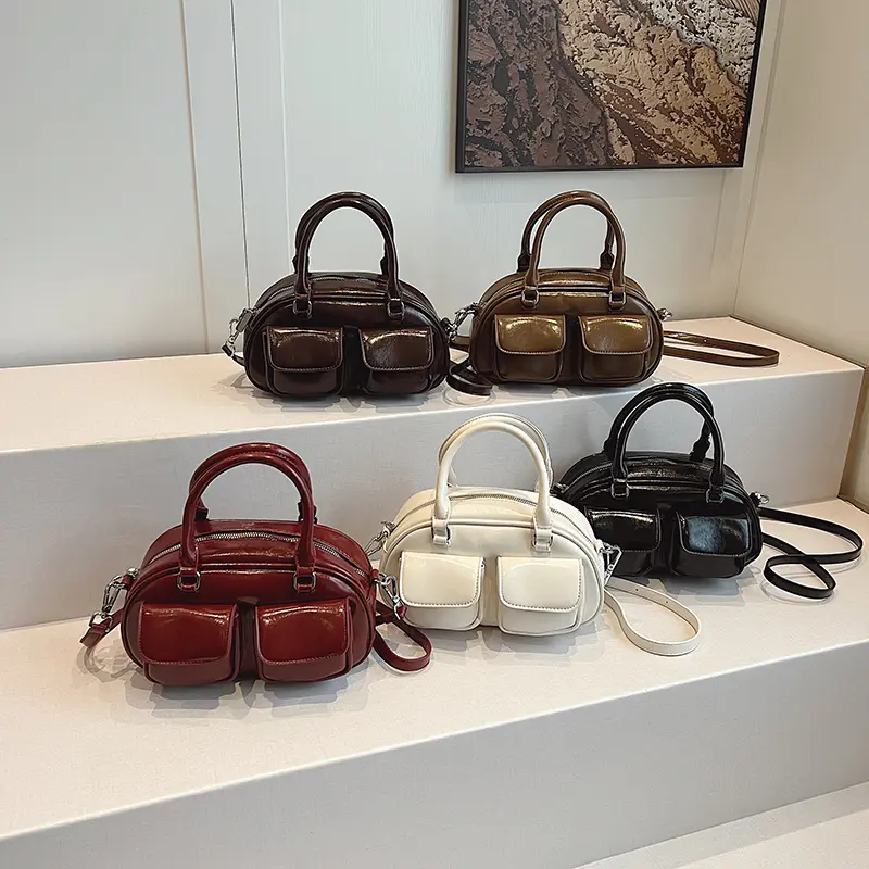 LEFTSIDE Small PU Leather Double Pockets Crossbody Bags for Women 2024 Y2K New Luxury Shoulder Bag Females Handbags and Purses