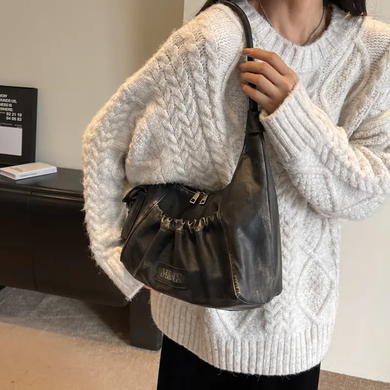 LEFTSIDE Retro Leather Shoulder Bags for Women 2025 Winter Vintage Underarm Bag Handbags and Purses Latest Fashion Hand Bag