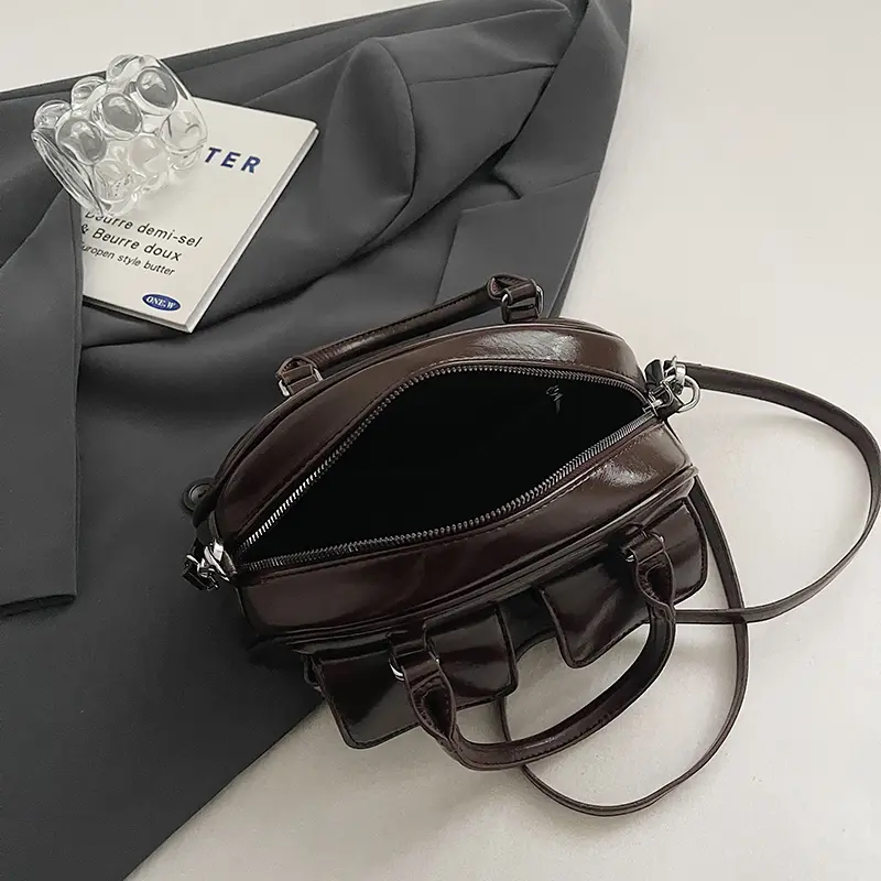 LEFTSIDE Small PU Leather Double Pockets Crossbody Bags for Women 2024 Y2K New Luxury Shoulder Bag Females Handbags and Purses