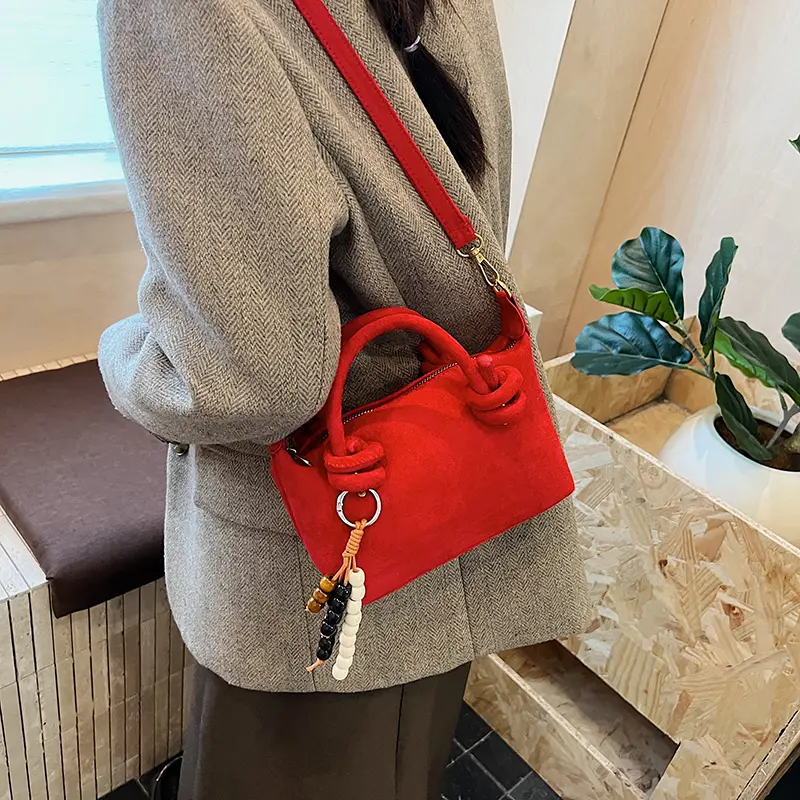 LEFTSIDE Women Small Suede Crossbody Bag 2025 Winter New Retro Short Handle Shoulder Bag Luxury Designer Handbags and Purses