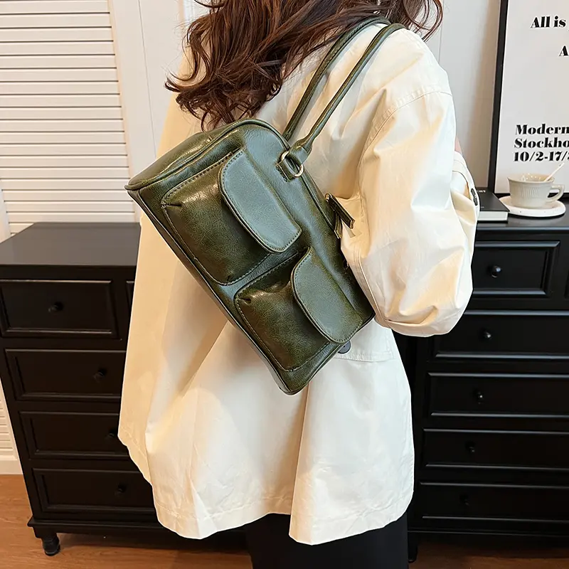 LEFTSIDE Small Double Pockets Shoulder Bags For Women 2025 New Fashion Trend Designer Underarm Bag Female Handbags And Purses