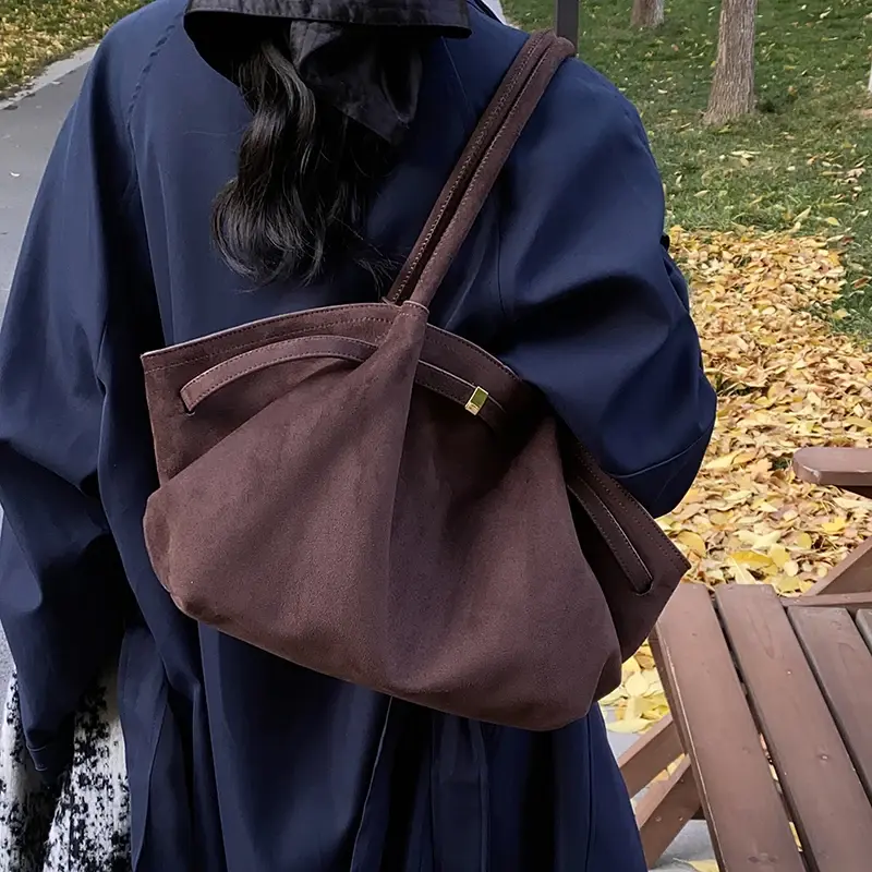 LEFTSIDE Large Nubuck Leather Tote Bags Lady Shoulder Bag for Women 2024 Winter New Korean Fashion Y2K Retro Handbags and Purses