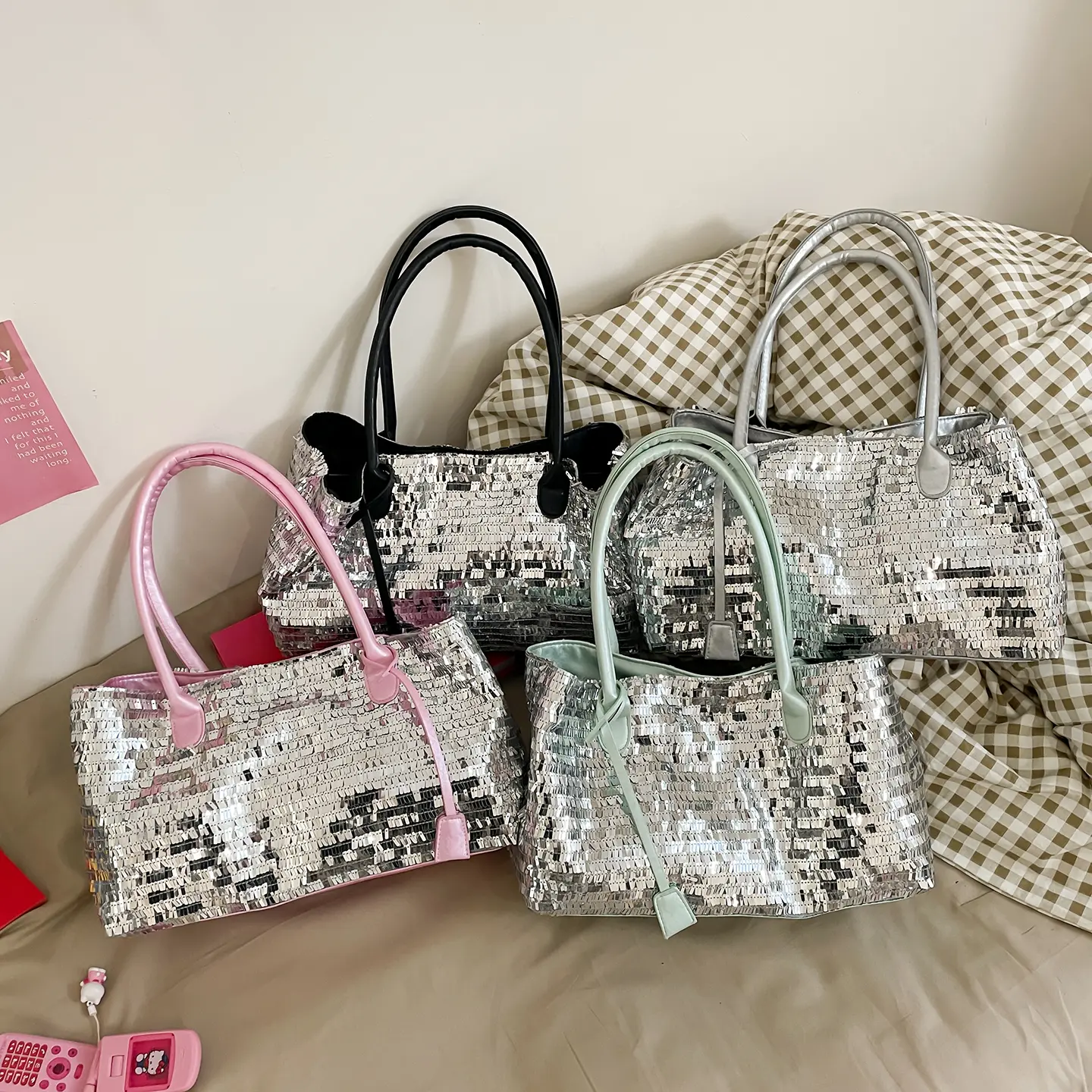 LEFTSIDE Sequins Shoulder Bags for Women 2025 Designer New Trendy Fashion Evening Party Bling Square Bag Handbags and Purses