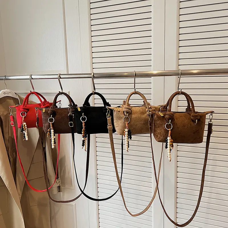 LEFTSIDE Women Small Suede Crossbody Bag 2025 Winter New Retro Short Handle Shoulder Bag Luxury Designer Handbags and Purses