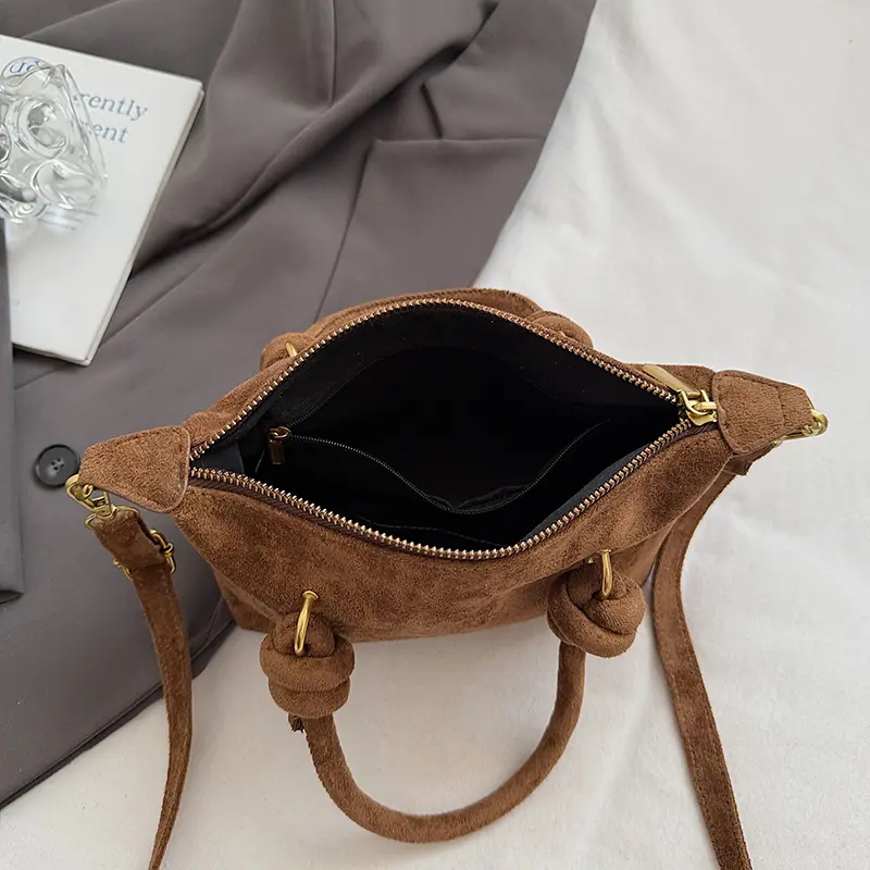 LEFTSIDE Women Small Suede Crossbody Bag 2025 Winter New Retro Short Handle Shoulder Bag Luxury Designer Handbags and Purses