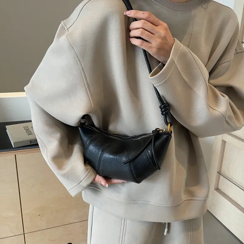 LEFTSIDE 2025 Retro Trend Solid Color Splicing Leather Shoulder Bag Women Korean Fashion Handbags and Purses Lady Crossbody Bag