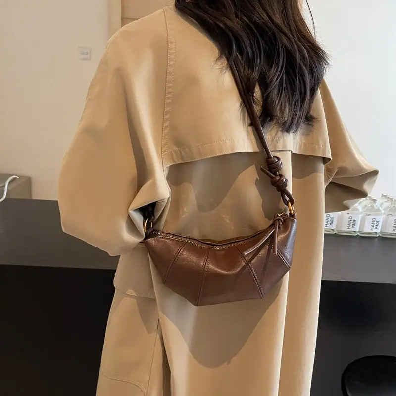 LEFTSIDE 2025 Retro Trend Solid Color Splicing Leather Shoulder Bag Women Korean Fashion Handbags and Purses Lady Crossbody Bag