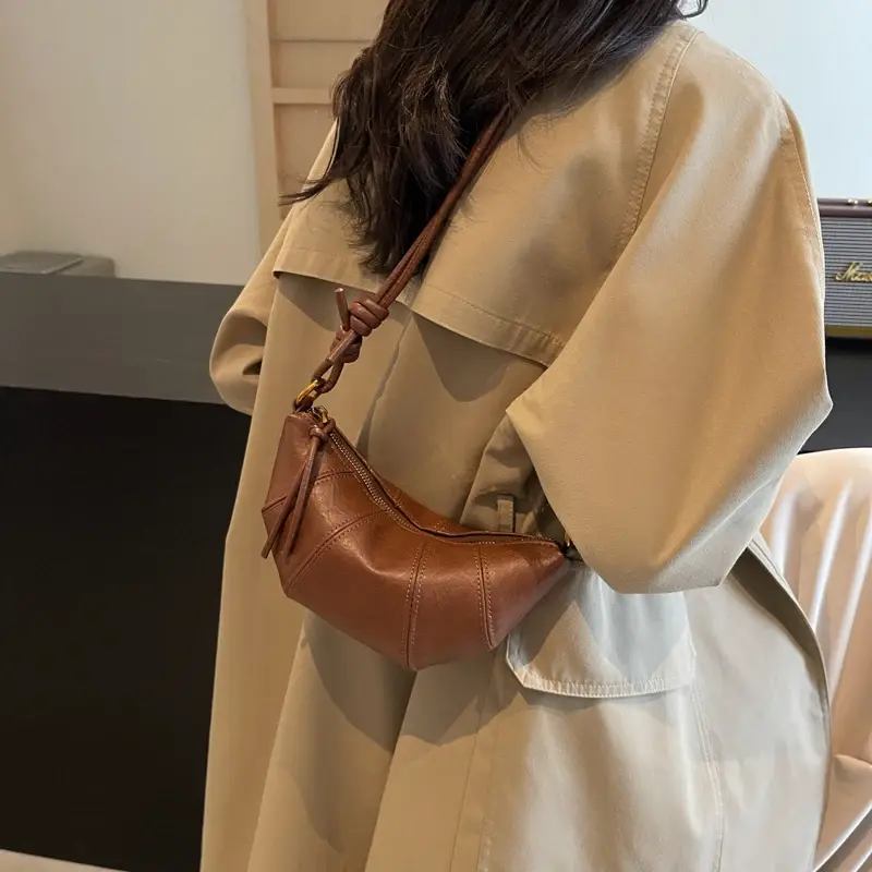 LEFTSIDE 2025 Retro Trend Solid Color Splicing Leather Shoulder Bag Women Korean Fashion Handbags and Purses Lady Crossbody Bag