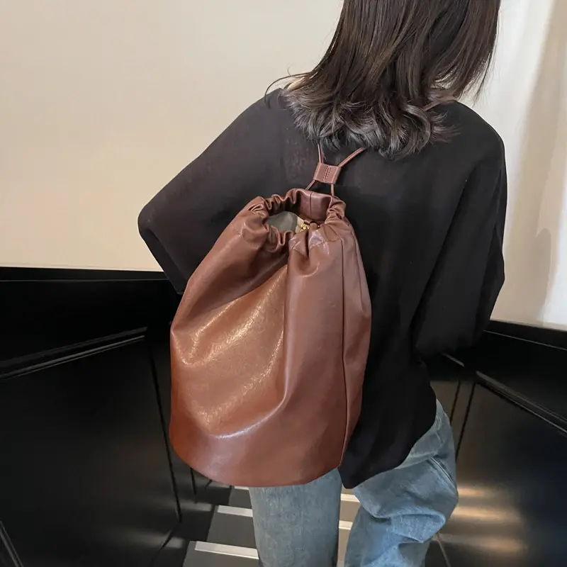 LEFTSIDE Women Retro Small PU Leather Backpacks 2024 Winter Y2K Designer Females Backpack School Student Simple Back Packs