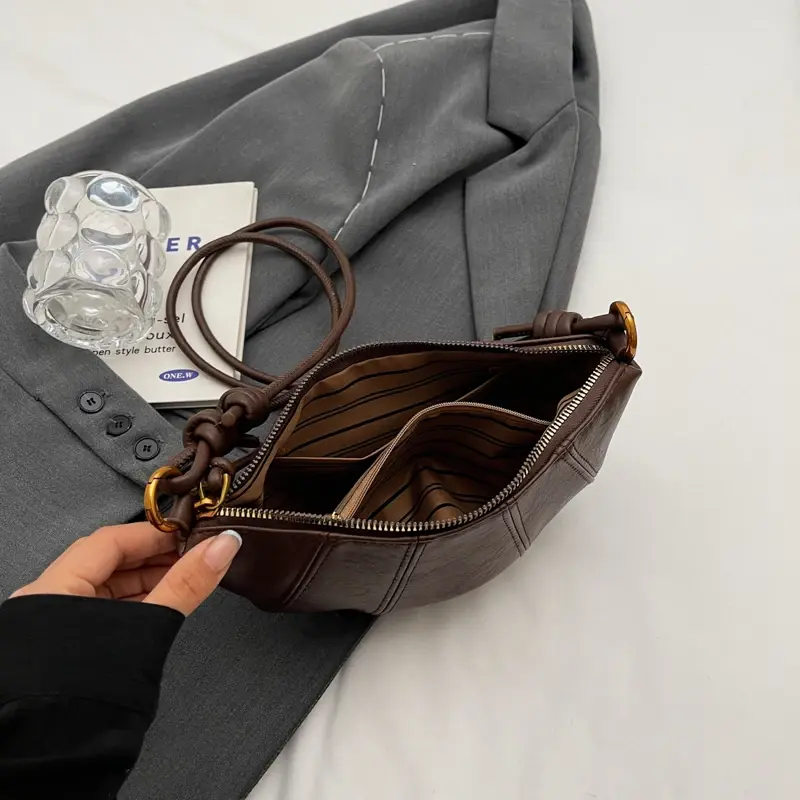LEFTSIDE 2025 Retro Trend Solid Color Splicing Leather Shoulder Bag Women Korean Fashion Handbags and Purses Lady Crossbody Bag