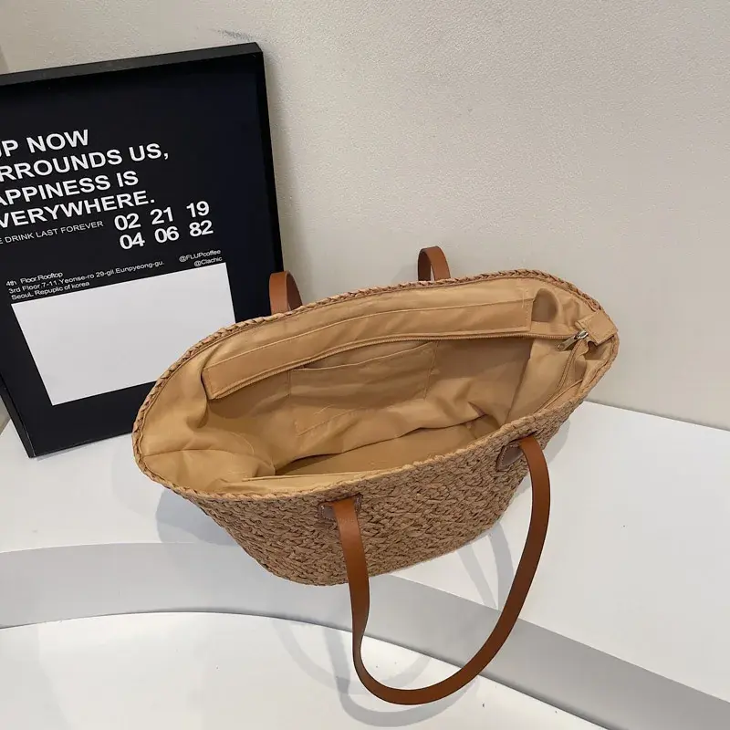 LEFTSIDE Big Weave Zipper Tote Bags for Women 2025 Summer New Fashion Shoulder Bags Lady Handbag Females Straw Tote Beach Bag