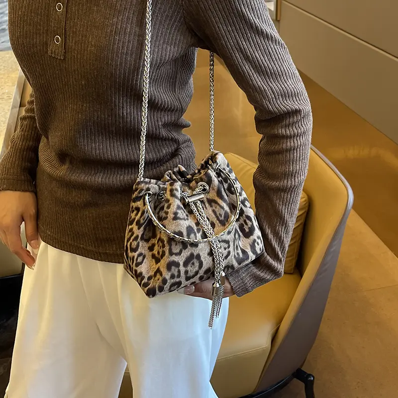 LEFTSIDE NUBUCK Leopard Crossbody Bags Lady Small Shoulder Bag for Women 2025 Winter New Trend Y2K Chain Handbags and Purses