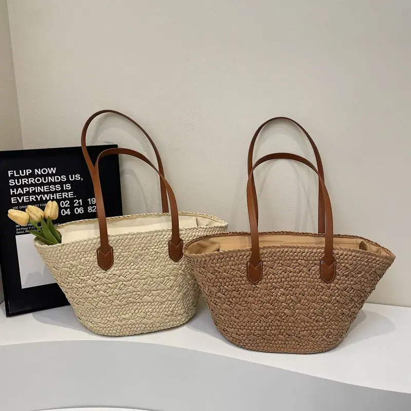 LEFTSIDE Big Weave Zipper Tote Bags for Women 2025 Summer New Fashion Shoulder Bags Lady Handbag Females Straw Tote Beach Bag