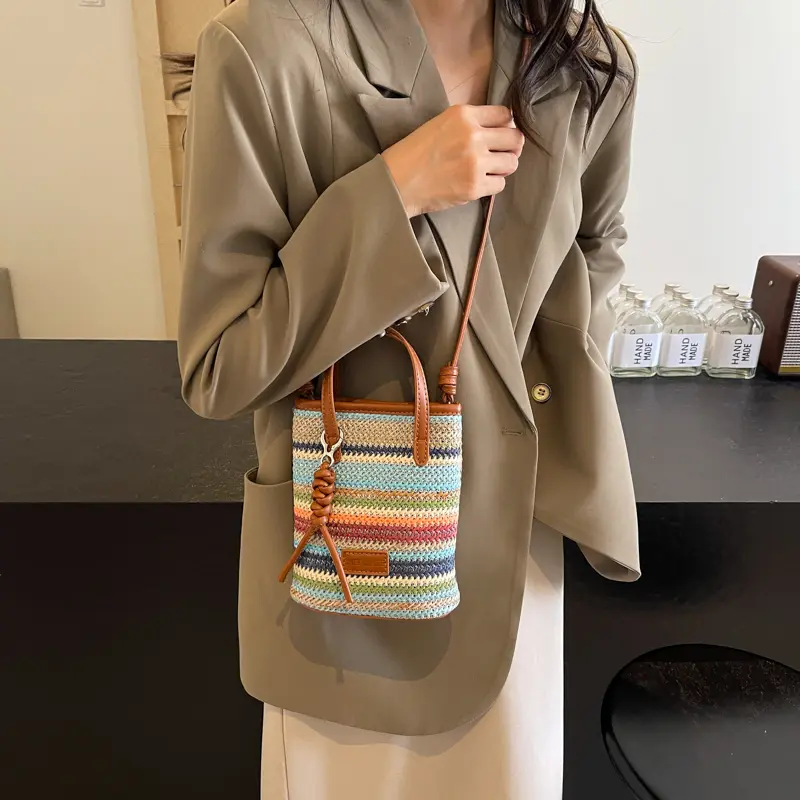 LEFTSIDE Mini Striped Straw Crossbody Bags for Women 2025 Fashion Summer Shoulder Bags Handbags and Purses Weave Beach Bag