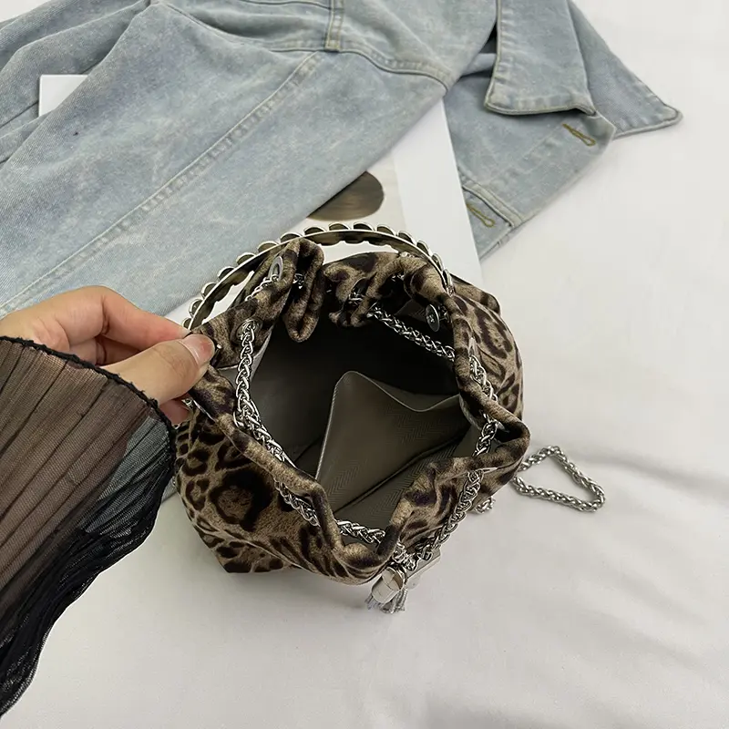 LEFTSIDE NUBUCK Leopard Crossbody Bags Lady Small Shoulder Bag for Women 2025 Winter New Trend Y2K Chain Handbags and Purses